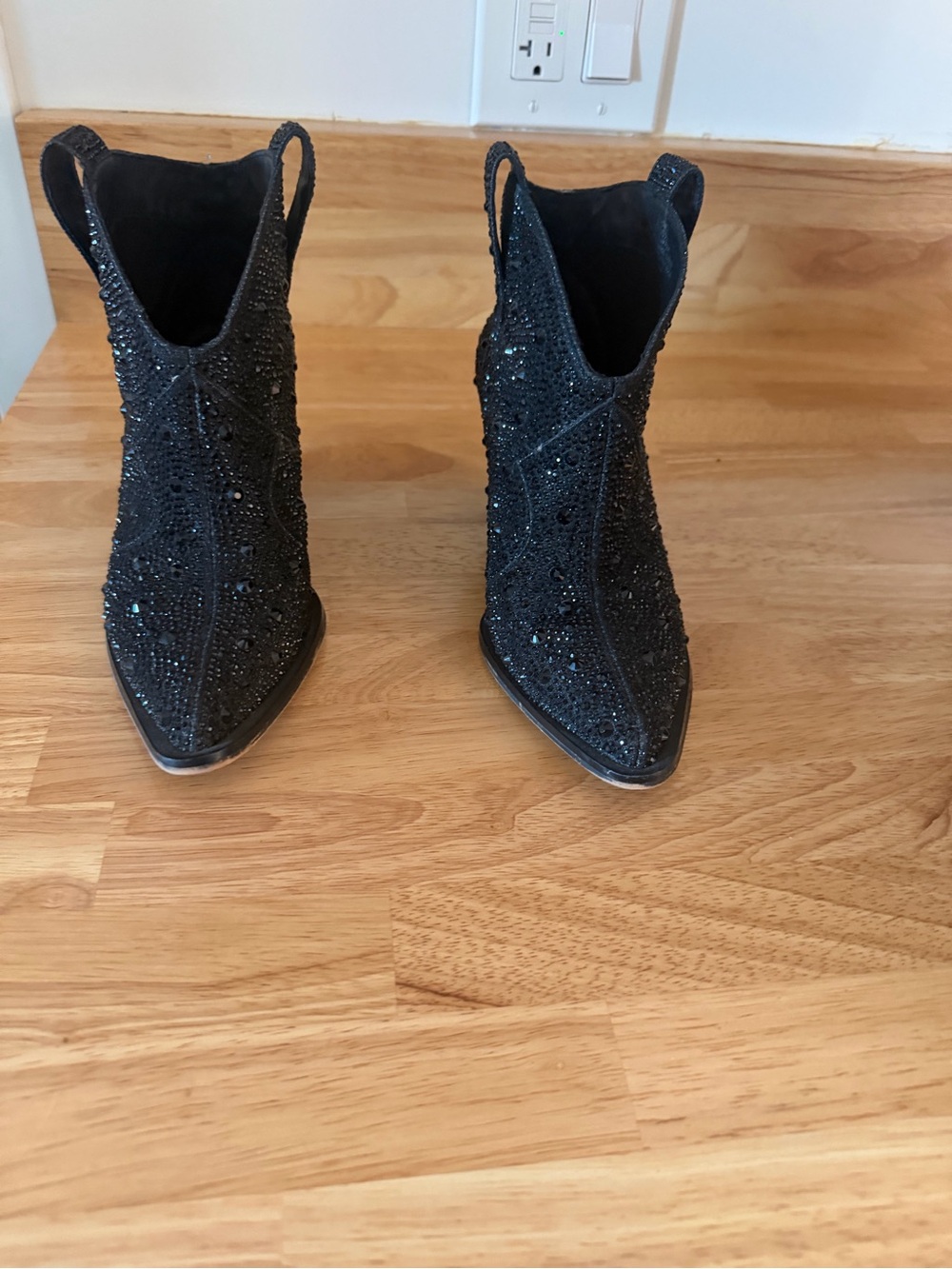 Jessica Simpson Black Beaded Pointed Ankle Booties